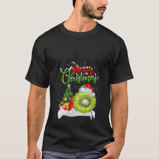 Womens Xmas Tree Lights Santa Hat Kiwi Fruit Chris T-Shirt