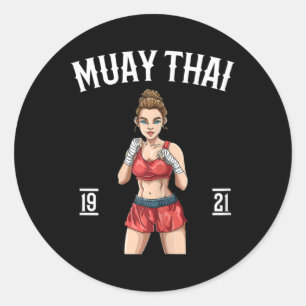 Womens Y Muay Thai Girl - Thai Boxing And Kickboxi Classic Round Sticker