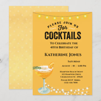 Women's Yellow 40th Birthday Cocktail Party Invitation