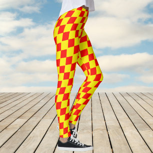 Womens Yellow and Red Harlequin Check Pattern Leggings