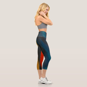 Women's Yoga Set with Artistic Brushstroke Design Capri Leggings