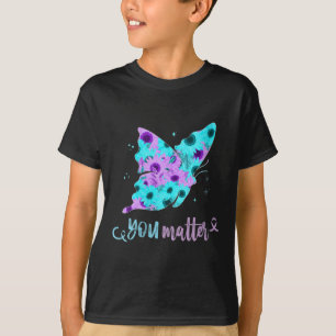 Womens You Suicide Awareness Sunflower Butterfly P T-Shirt