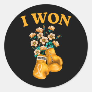 Won Boxing Gloves Survivor Gold Ribbon Childhood Classic Round Sticker