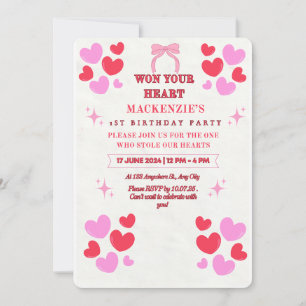 WON YOUR HEART, GIRL'S 1ST BIRTHDAY INVITATION