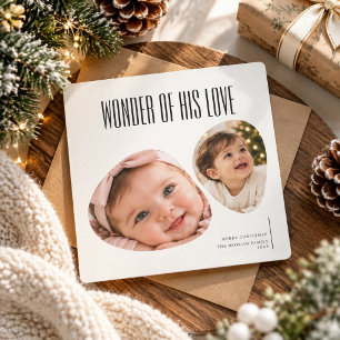 Wonder of His Elegant Newborn 2 Photo Christmas Holiday Card