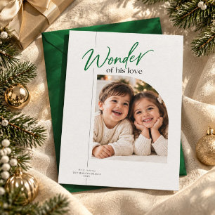 Wonder of His Green script Photo Religious Holiday Card
