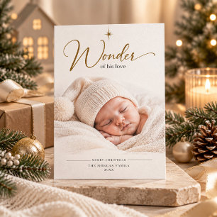 Wonder of His Newborn Photo Religious Christmas Holiday Card
