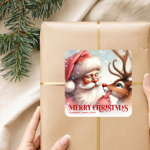 Wonder Personalized Santa Rudolph Christmas Sticke Square Sticker