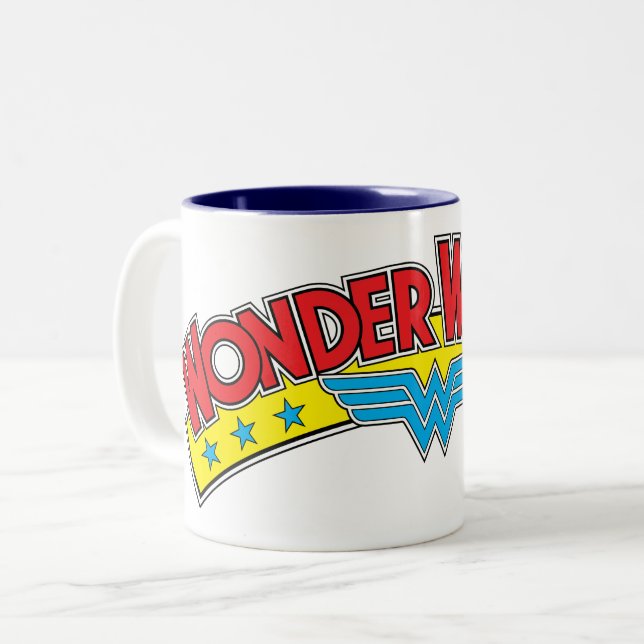 Wonder Woman 1987 Comic Book Logo Two-Tone Coffee Mug (Front Left)