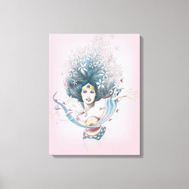 Wonder Woman and Flowers Canvas Print (Front)
