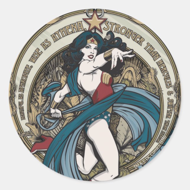 Wonder Woman Art Nouveau Panel Classic Round Sticker (Front)