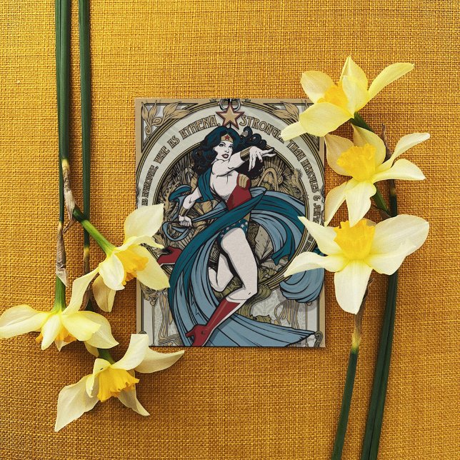 Wonder Woman Art Nouveau Panel Postcard (Postcard on table)