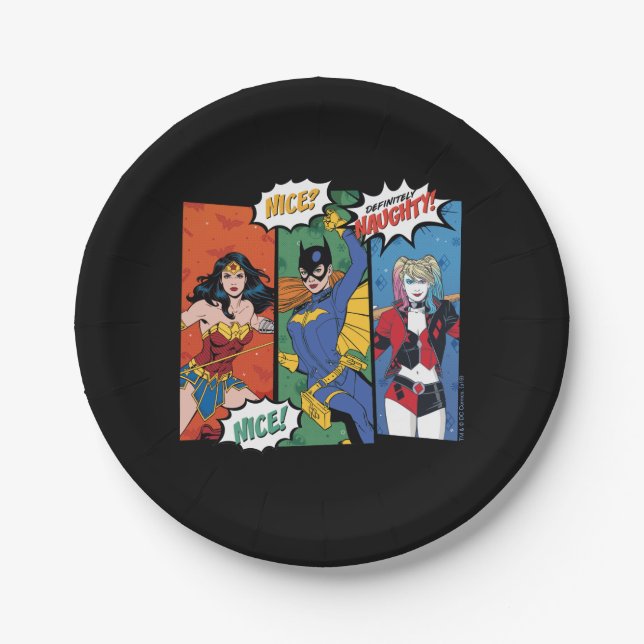 Wonder Woman, Batgirl, & Harley Quinn Holiday Paper Plate (Front)