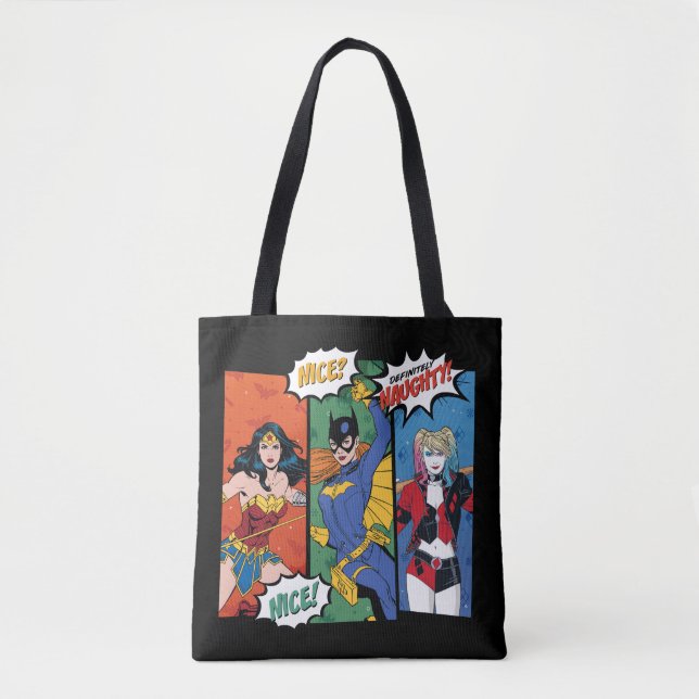 Wonder Woman, Batgirl, & Harley Quinn Holiday Tote Bag (Front)