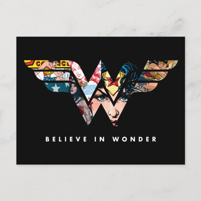 Wonder Woman "Believe In Wonder" Collage Logo Invitation Postcard (Front)