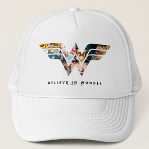 Wonder Woman "Believe In Wonder" Collage Logo Trucker Hat
