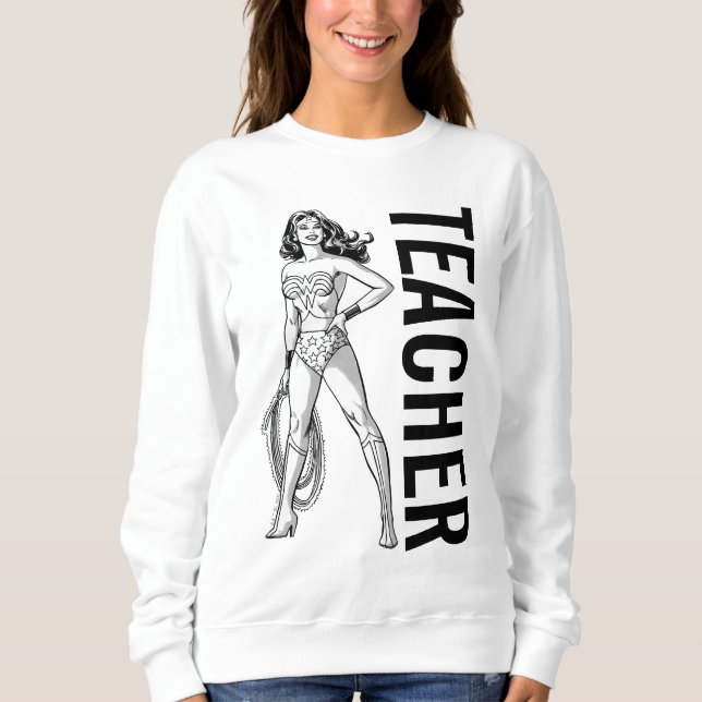 Wonder Woman Black & White Pose Teacher Sweatshirt (Front)
