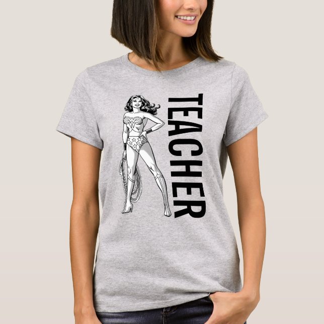 Wonder Woman Black & White Pose Teacher T-Shirt (Front)