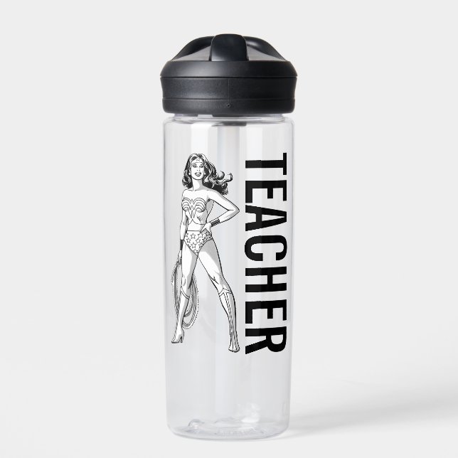 Wonder Woman Black & White Pose Water Bottle (Front)