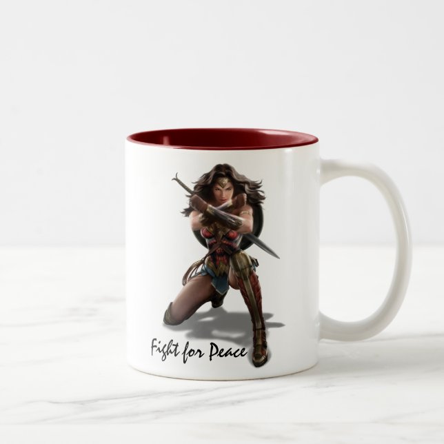 Wonder Woman Blocking With Bracelets Two-Tone Coffee Mug (Right)