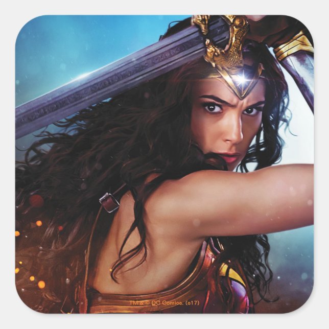 Wonder Woman Blocking With Sword Square Sticker (Front)