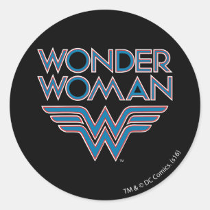 Wonder Woman Blue and Red Retro Logo Classic Round Sticker