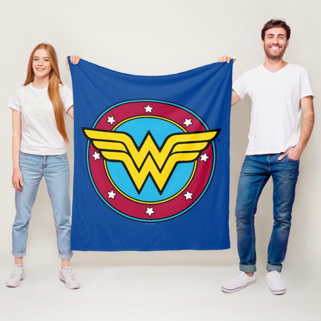 Wonder Woman | Circle & Stars Vintage Logo Fleece Blanket (In Situ)