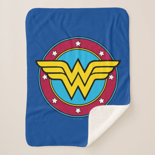 Wonder Woman | Circle & Stars Vintage Logo Sherpa Blanket (Front)