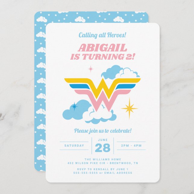 Wonder Woman Clouds Logo Birthday Invitation (Front/Back)
