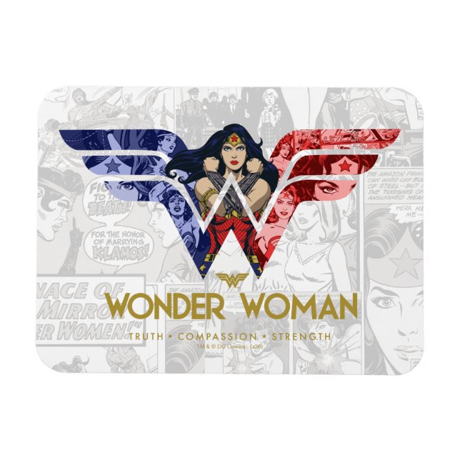 Wonder Woman Crossed Arms in Logo Collage Magnet (Horizontal)