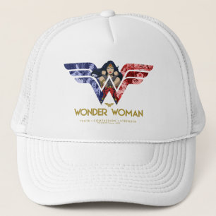 Wonder Woman Crossed Arms in Logo Collage Trucker Hat