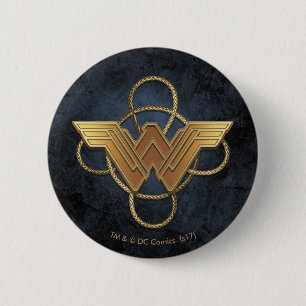 Wonder Woman Gold Symbol Over Lasso 6 Cm Round Badge