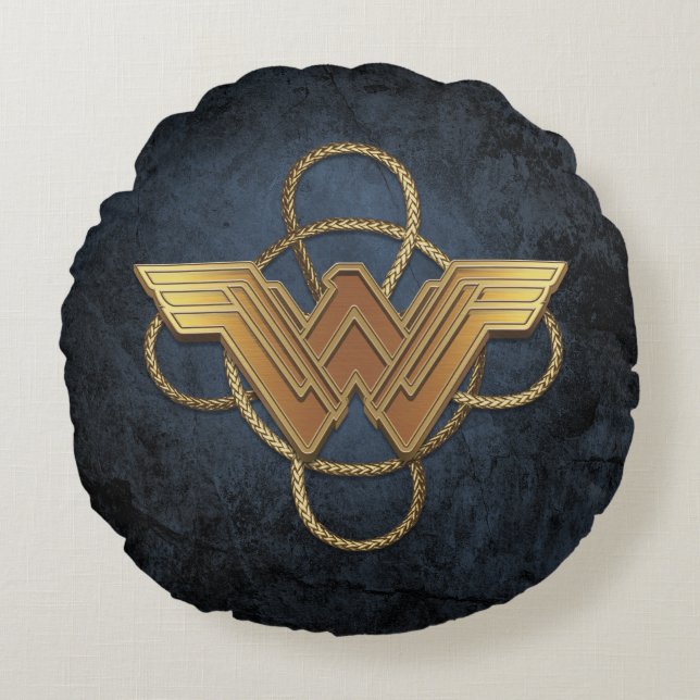 Wonder Woman Gold Symbol Over Lasso Round Cushion (Front)