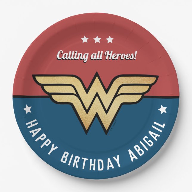 Wonder Woman Golden Logo Birthday Paper Plate (Front)