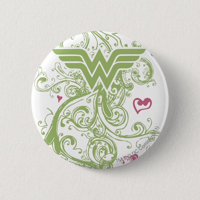 Wonder Woman Green Swirls Logo 6 Cm Round Badge (Front)
