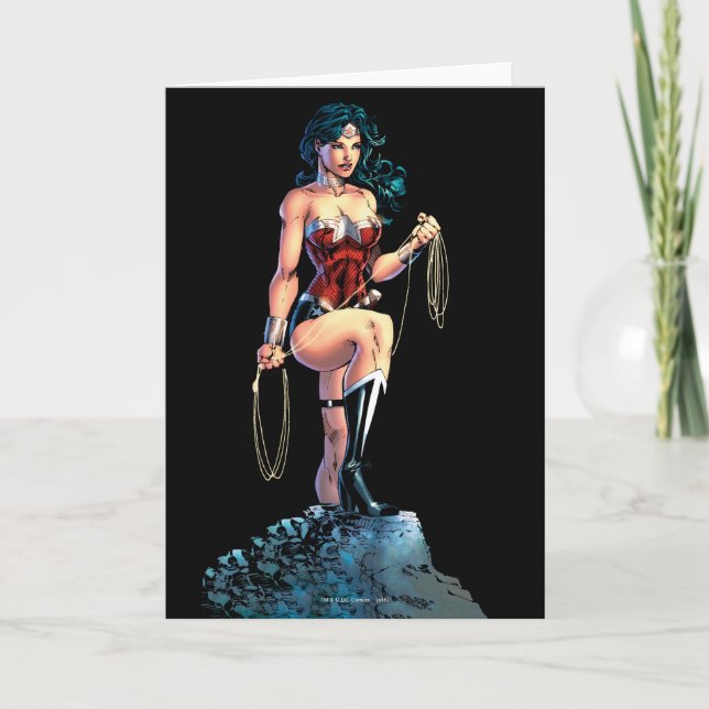 Wonder Woman Gripping Lasso Atop Rock Card (Front)
