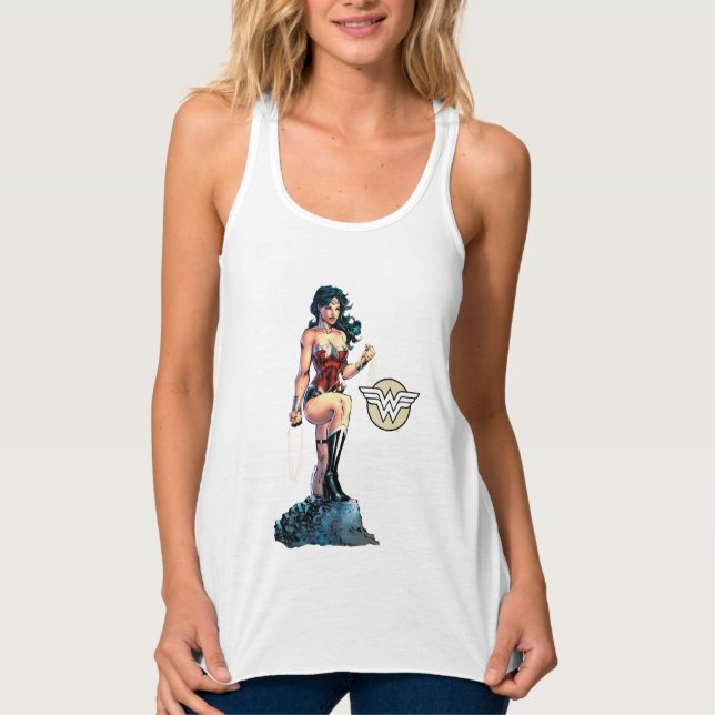 Wonder Woman Gripping Lasso Atop Rock Singlet (Front)