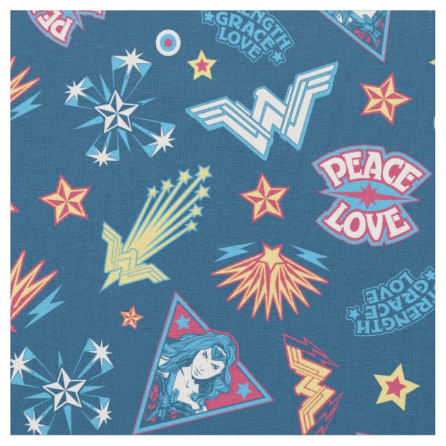 Wonder Woman Icons & Phrases Pattern Fabric (Close Up)