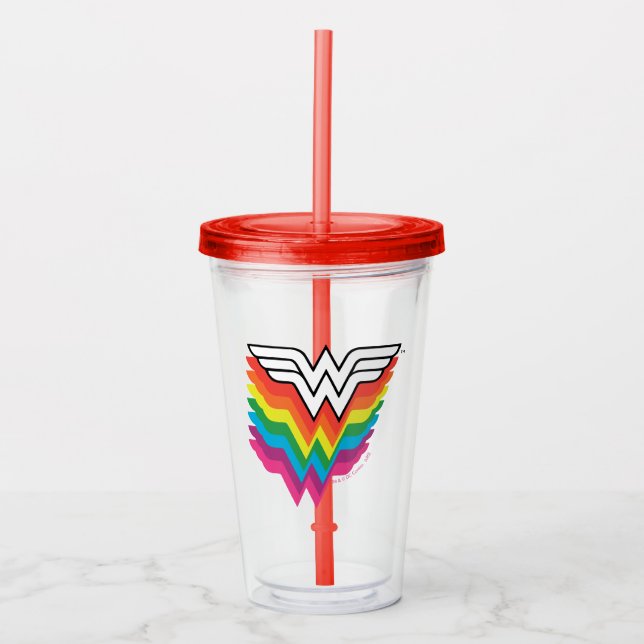 Wonder Woman Layered Rainbow Logo Acrylic Tumbler (Front)