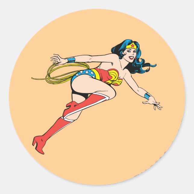 Wonder Woman Leap Right Classic Round Sticker (Front)
