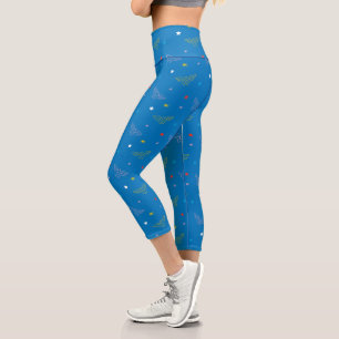 Wonder Woman Logo and Stars Blue Pattern Capri Leggings