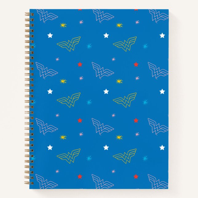 Wonder Woman Logo and Stars Blue Pattern Notebook (Front)