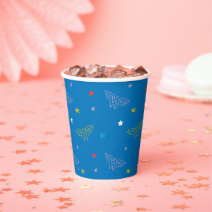 Wonder Woman Logo and Stars Blue Pattern Paper Cups