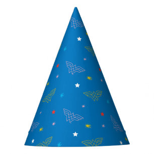 Wonder Woman Logo and Stars Blue Pattern Party Hat
