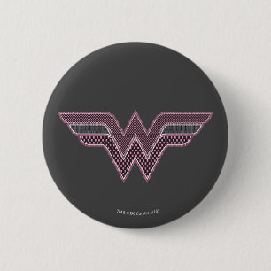 Wonder Woman Pink and Black Checker Mesh Logo 6 Cm Round Badge