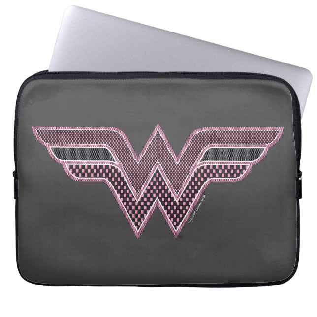 Wonder Woman Pink and Black Chequered Mesh Logo Laptop Sleeve (Front)