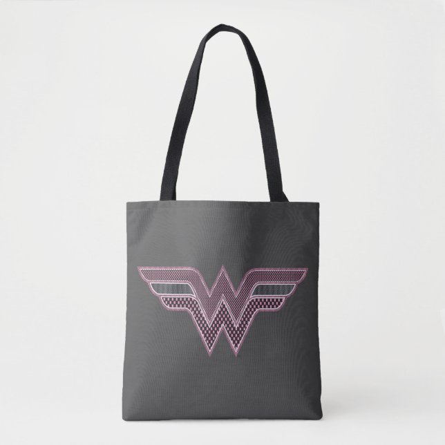 Wonder Woman Pink and Black Chequered Mesh Logo Tote Bag (Front)
