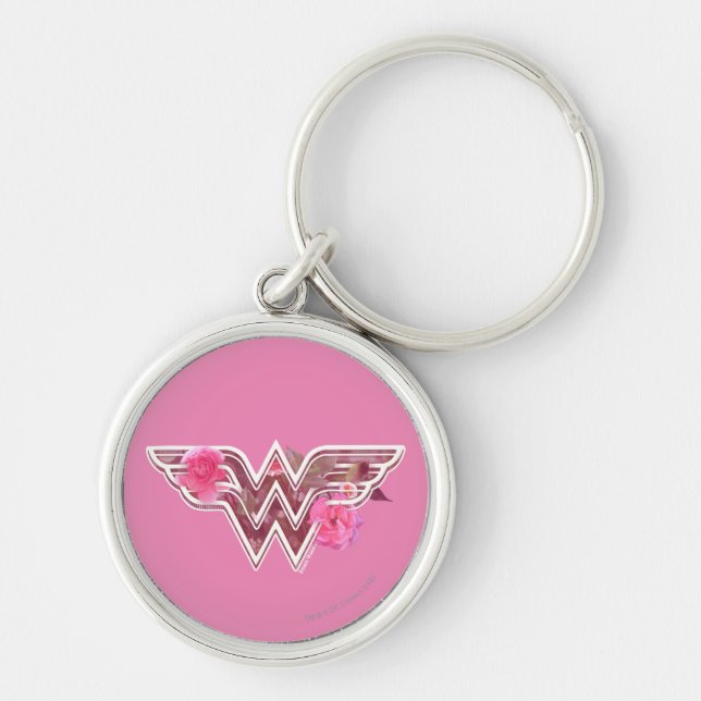 Wonder Woman Pink Camellia Flowers Logo Key Ring (Front)