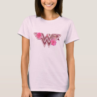 Wonder Woman Pink Camellia Flowers Logo T-Shirt