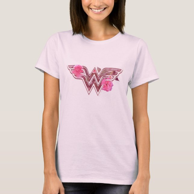 Wonder Woman Pink Camellia Flowers Logo T-Shirt (Front)